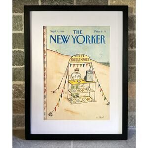 Framed 1988 New Yorker Magazine Cover Sept 5 Seashell Vendor Beach Roz Chast